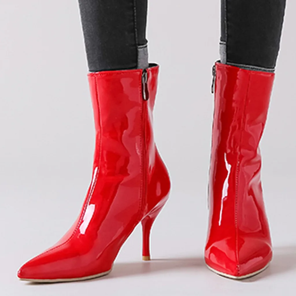 Пикантные ботинки на высоком каблуке женские модные Фетиш-ботинки тонком молнии