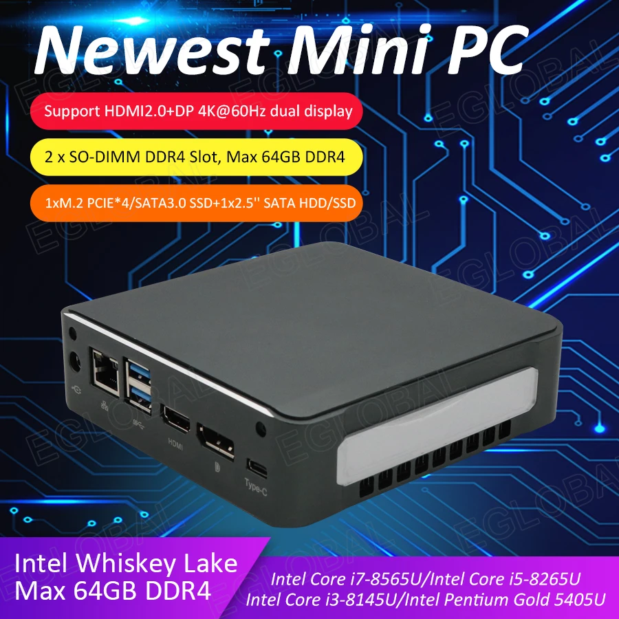 Мини-ПК i7-8565U I5-8265U Super Windows 10 Pro I3-8145U 2 * DDR4 RAM NVME M.2 SSD карманный настольный компьютер