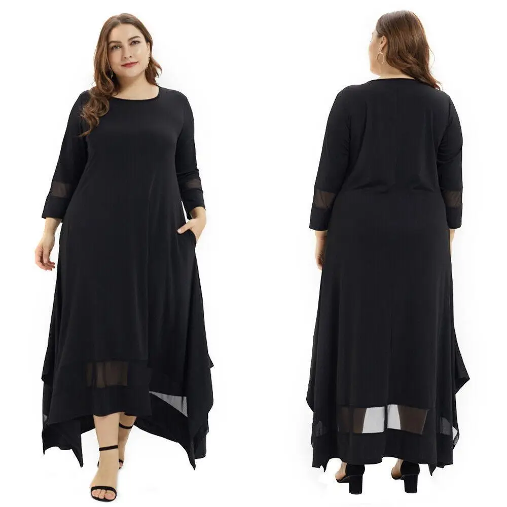 4XL 5XL Большие размеры женское длинное элегантное платье макси сетка плюс размер платье осень большой размер Повседневное платье Черное вечернее платье vestidos
