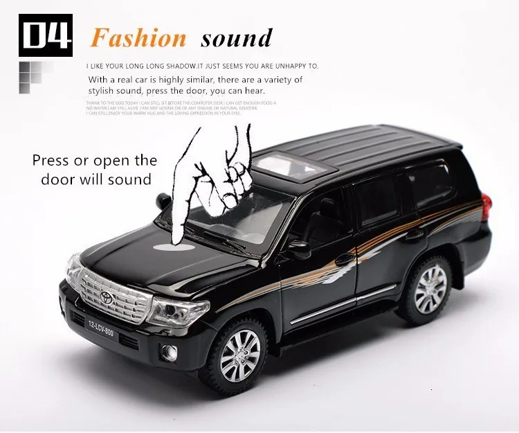 1/32 внедорожник Toyota Land Cruiser, брелок для автомобильных ключей, модели 4 дверь открыта тянуть обратно светильник музыка металлический автомобиль игрушка для детей мальчиков и девочек собрать