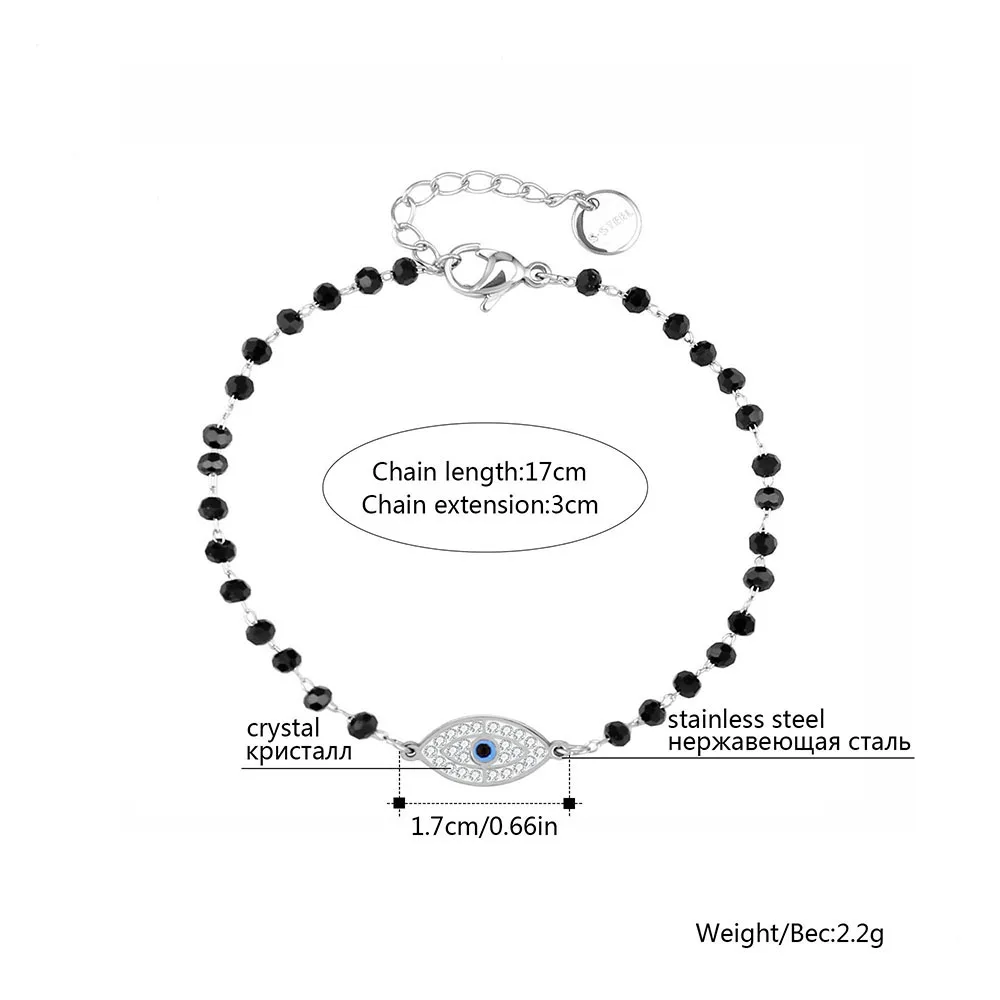 Цепочка Из Нержавеющей Стали с черными бусинами и кристаллами для женщин девушек