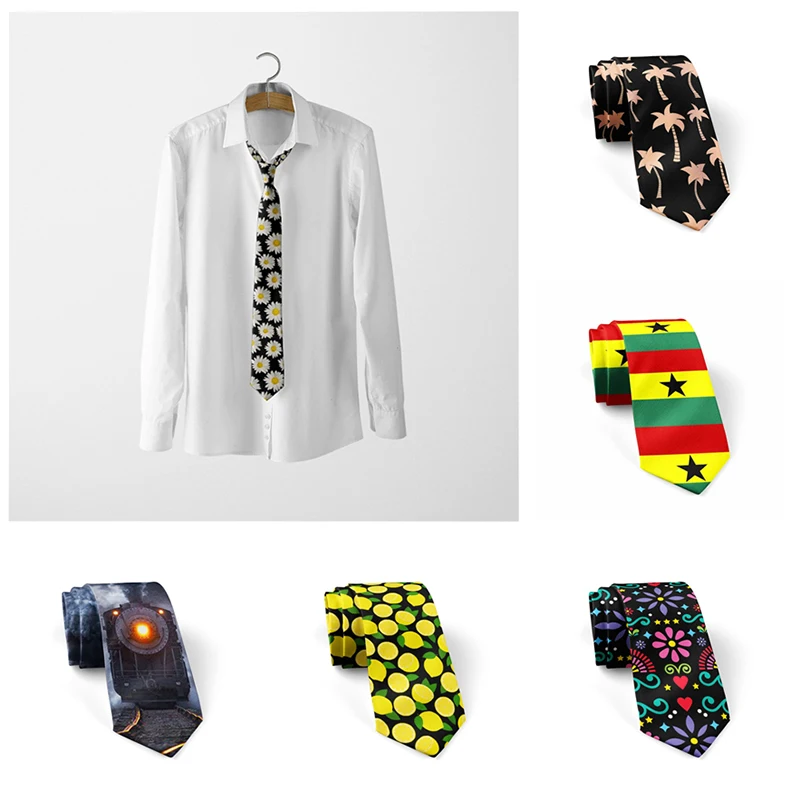 

Daisy Printed Men's Ties 8cm Slim Neckties Fashion Shirt Accessories Daily Wear Cravat Wedding Party Gift Neck Ties For Men