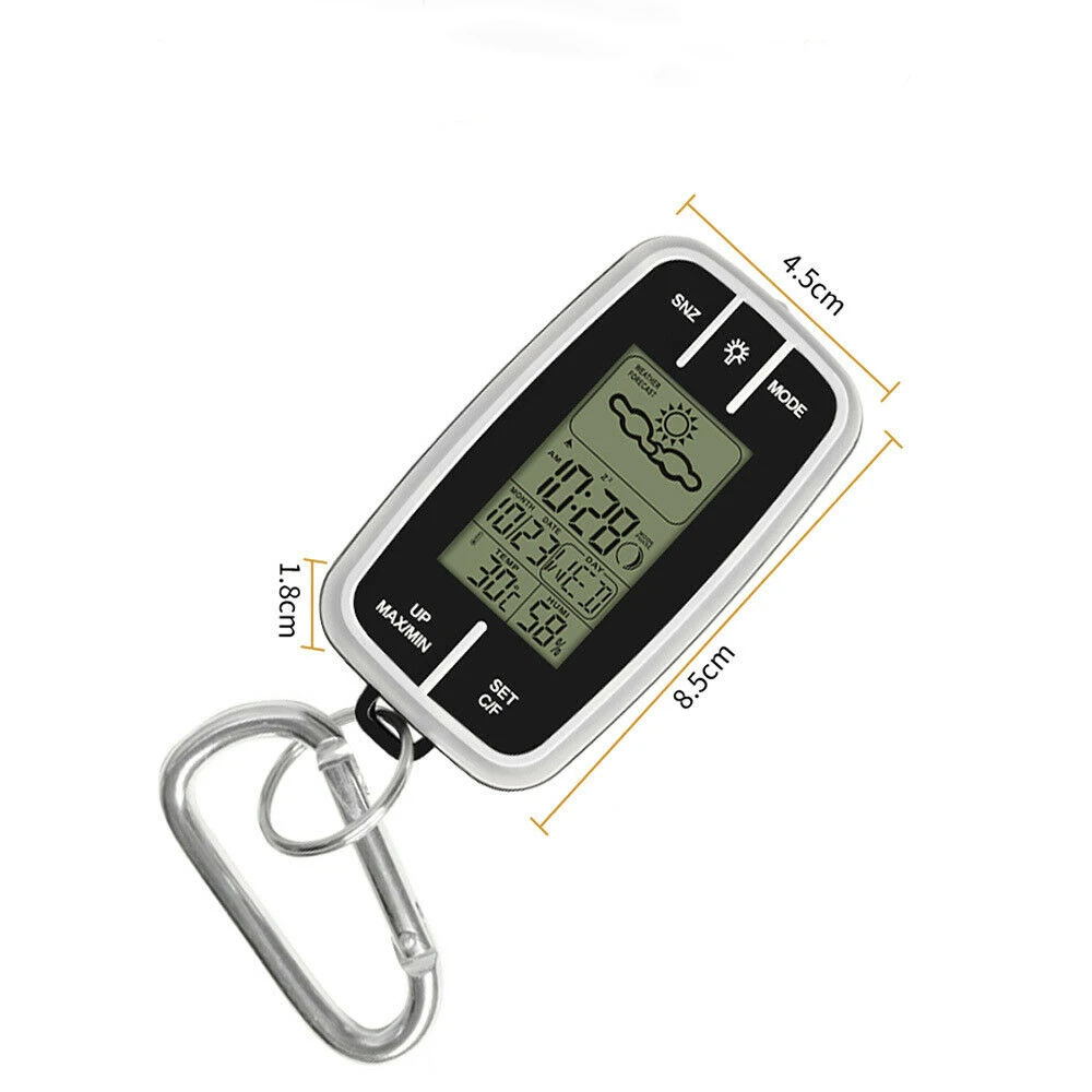 

Portable Weather Forecast with LED Light Max/Min Temperature Humidity Records Mini Camping Travel Bag Hanging Weather Station