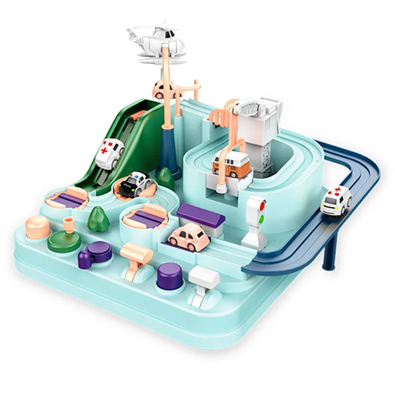

Racing Rail Car Train Track Toys for Children Montessori Boys Girls Gifts Racing Cars Mechanical Adventure Brain Table Game