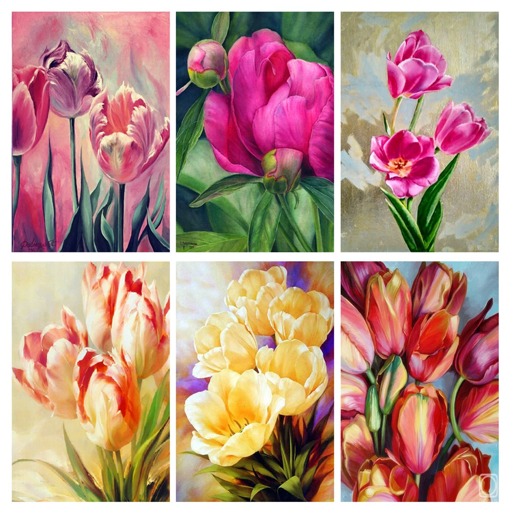 Картина с алмазным рисунком 5D сделай сам тюльпан круглые стразы вышивка цветы