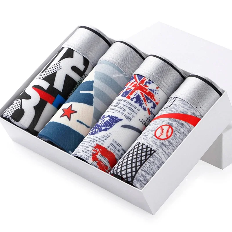 4Pcs/lot Men's Printed Boxers Man Boxer Underpants Mens Underwear Ice Silk Man Boxer Shorts Breathable Boxer Shorts Panties