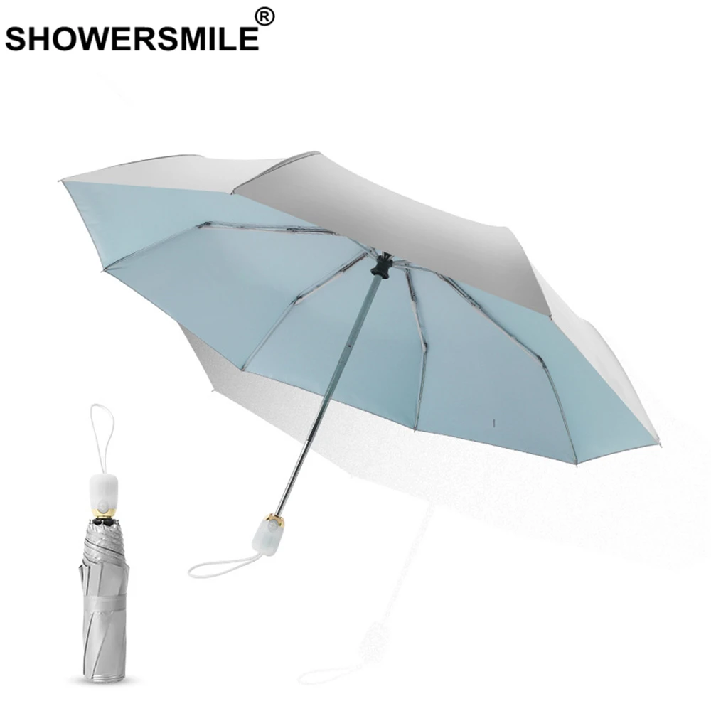 SHOWERSMILE серебряное покрытие Uv Защитный зонтик Umbrela для женщин солнце дождь три