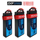 Аккумулятор DXF Lipo 2S 7,4 в 7000 мАч 6500 мАч 5200 мАч 50C 60C для радиоуправляемых автомобилей, грузовиков, лодок, FPV самолетов, квадрокоптеров, 2 шт.