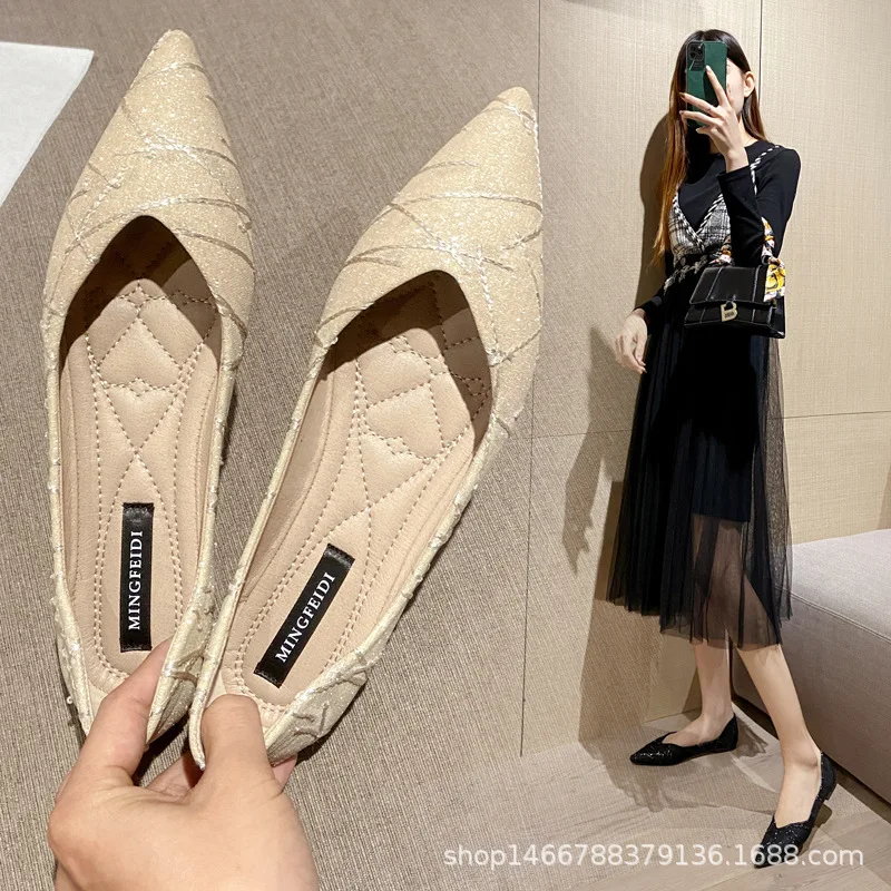 

Casual Women Flats Shoes Slip On Loafers Pointed Toe Woman Shallow Single Shoes Ballet Spring Summer Breathable lady Flat Shoes