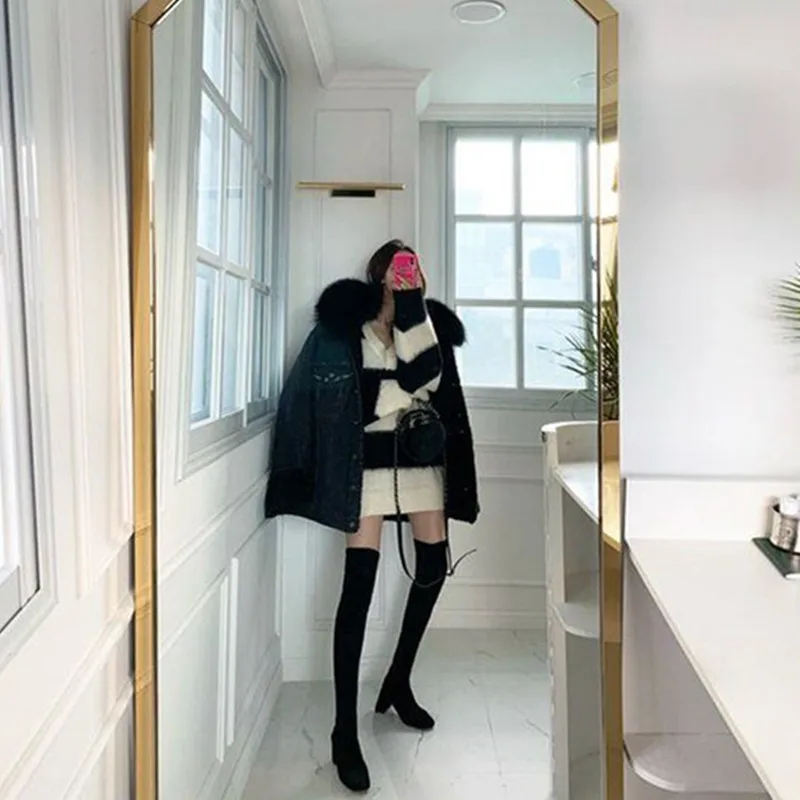 Женский свитер в белую и черную полоску WSYORE свободный трикотажный пуловер с