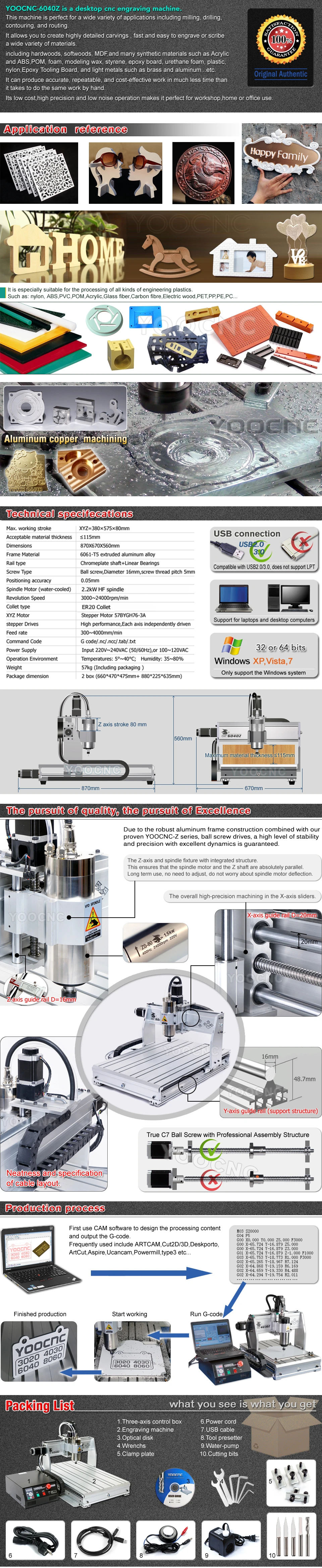 EU Free VAT 4 axis CNC 6040 2200w 2.2KW USB port Mach3 Router / Milling Machine Engraver Engraving 220V/AC | Инструменты