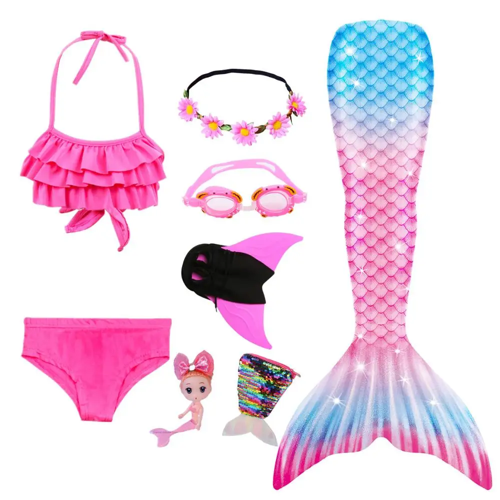 Хвост русалки для девочек Детский купальный костюм Костюм Русалки Купальник Goggle