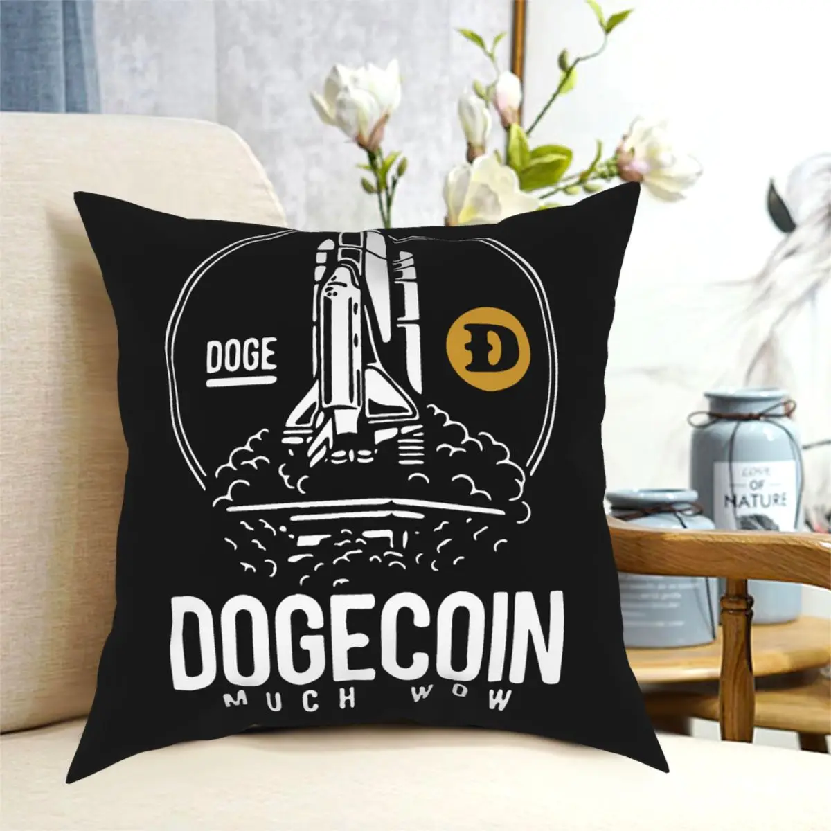 Наволочка для диванной подушки Dogecoin Rocket To The Moon 45*45 см | Дом и сад