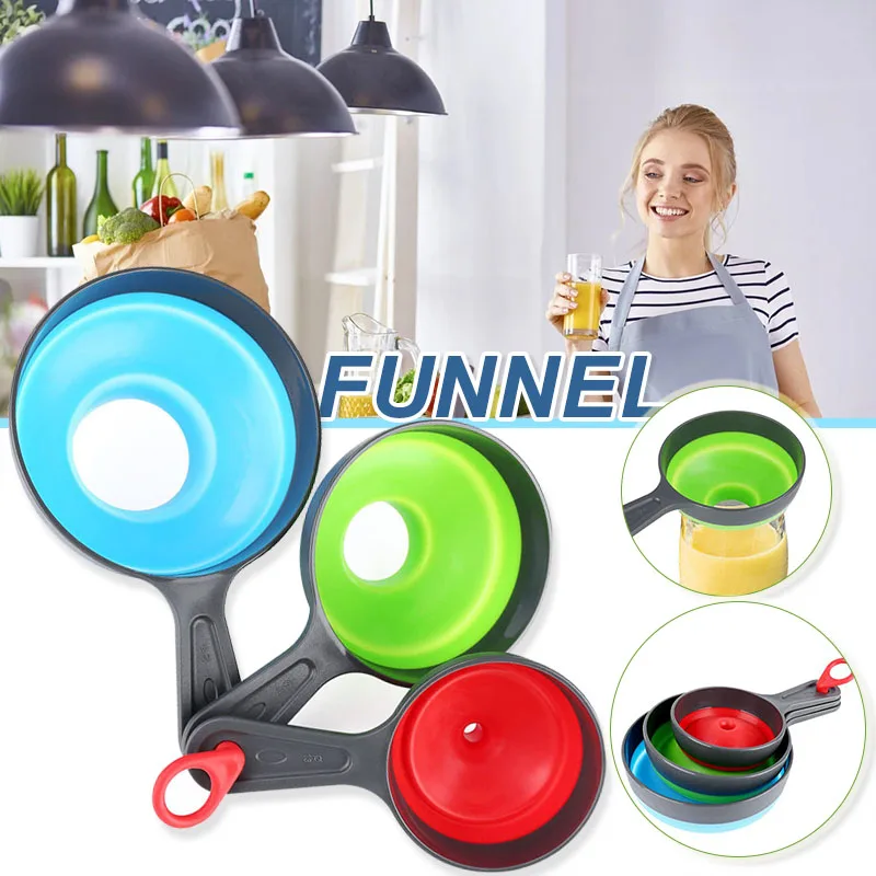 

3PCS Silicone Collapsible Funnels Multipurpose Kitchen Tools for Liquid Spices Powder Solid Transfer TA