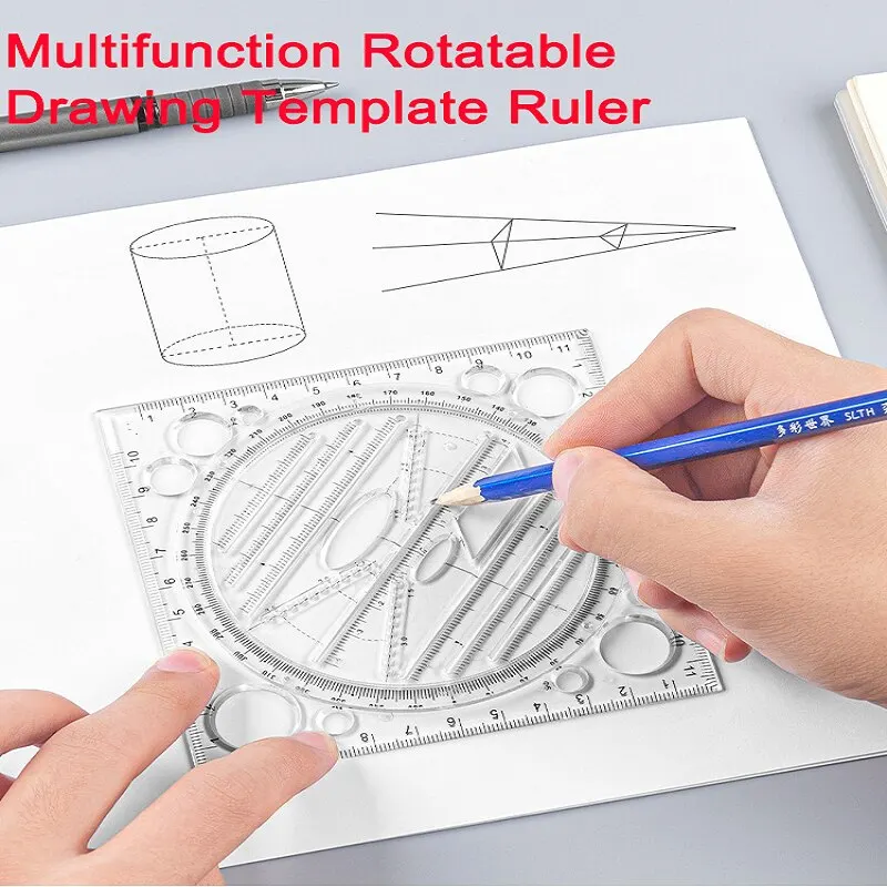 

Drafting Rotating Ruler Multifunctional Drawing Template Universal Draw Ruler for Art Design Construction Student Measuring Tool