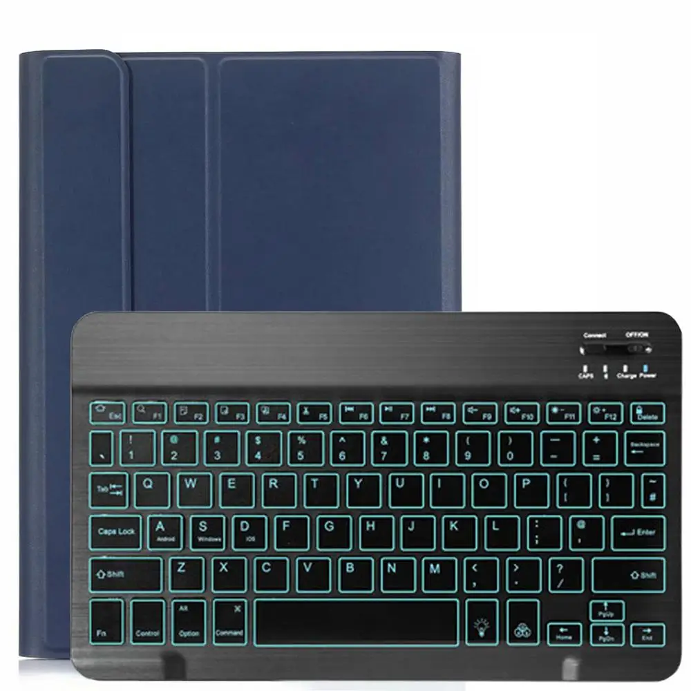 Blue with Black Чехол-клавиатура с подсветкой для samsung Galaxy Tab S6 10,5 чехол T860 T865 SM-T860 чехол Съемная Bluetooth клавиатура кожаный чехол - Цвет: Blue with Black