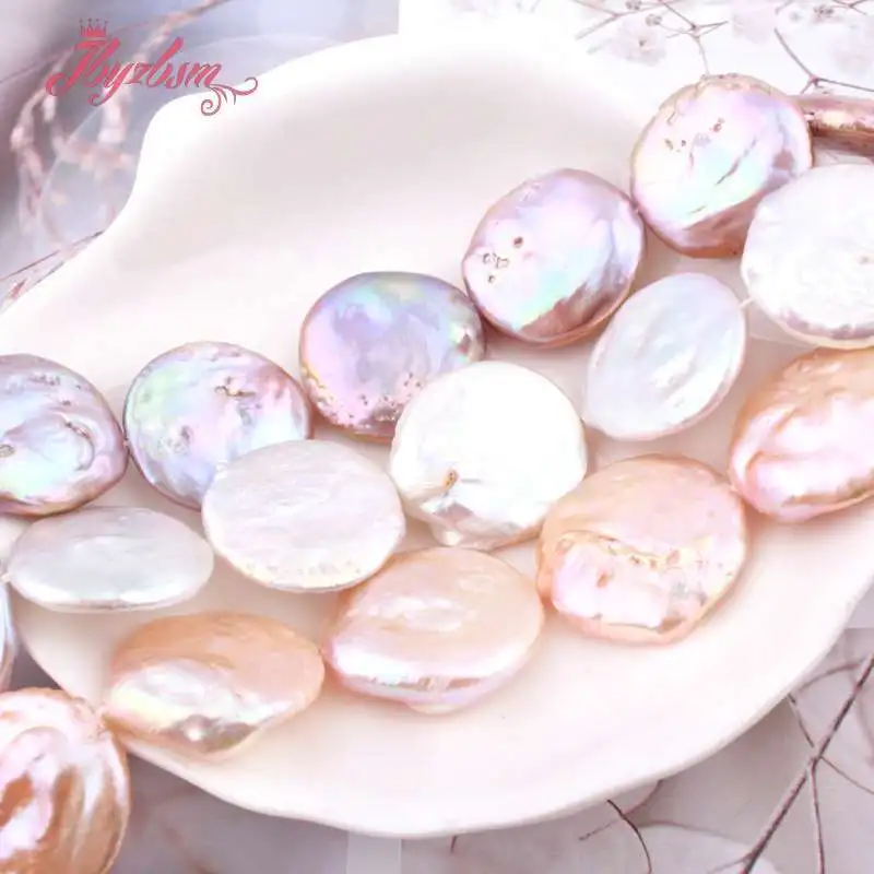 20-25mm Coin Freshwater Pearl Beads Loose Natural Stone Beads For Jewelry Making DIY Necklace Bracelets Spacer Strand 15"