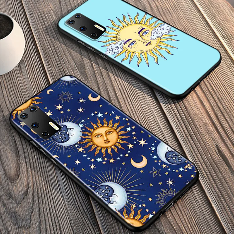 

Silicone Cover Mystic Art Sun Face For Huawei P40 P30 P20 Pro P10 P9 P8 Lite E Plus 2019 2017 Phone Case