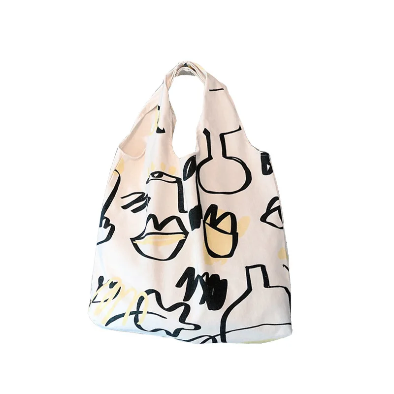 

Geometric Fashion Canvas Bag for Women Girls Casual Chic Shopping Shoulder Bags Tote Book Student Large Capacity Travel Handbag