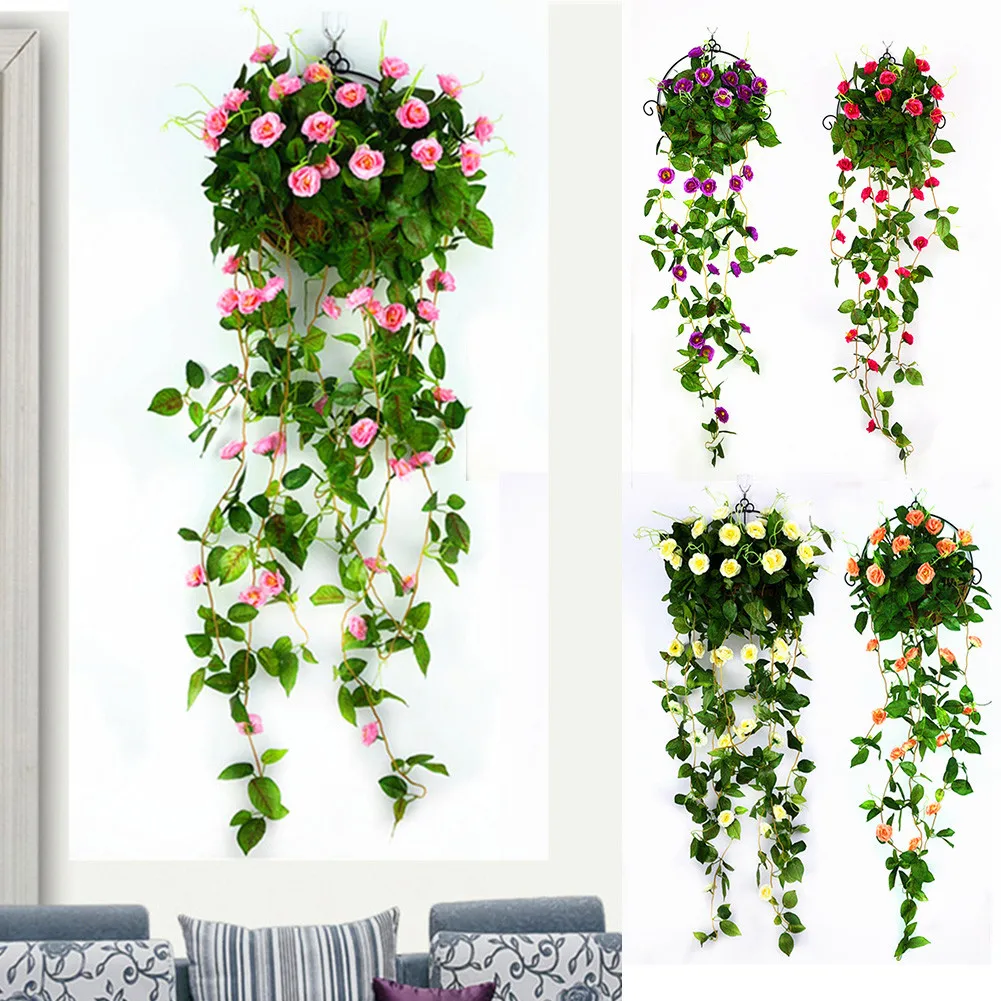 

1*Artificial Flower Ivy(not Including The Hanging Basket Rose Flowers Vine Plant Home Garden Decor In/Outdoor
