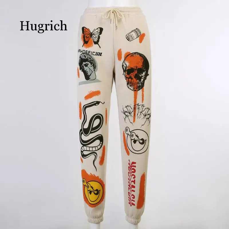 

2021 Autumn and Winter New Fashion Street Multi Pattern Printing Bandage Thickening Warm Women's Casual Pants