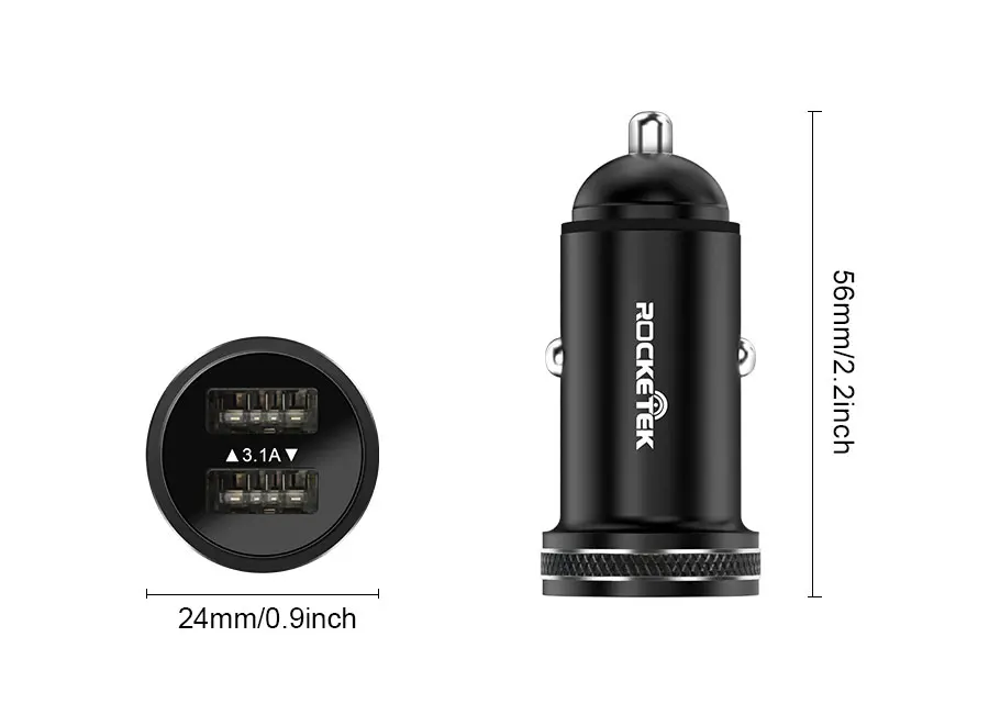 Rocketek металлическое мини USB Автомобильное зарядное устройство для мобильного телефона планшета gps 3.1A быстрое зарядное устройство автомобильное зарядное устройство двойной USB автомобильный адаптер зарядного устройства для телефона