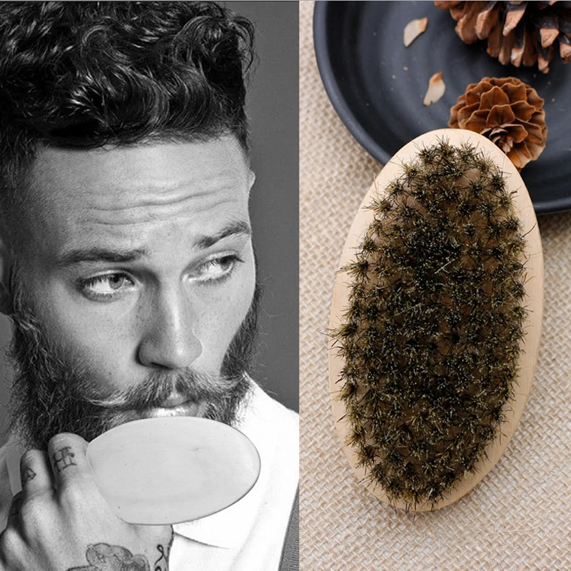 

High Quality Soft Boar Bristle Wood Beard Brush Hairdresser Shaving Tool Men Mustache Comb Kit With Gift Bag Beard Hair Comb Set
