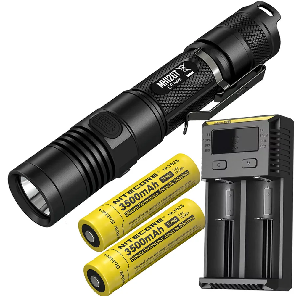 MH12GT NL1835 x 2 I2 NITECORE MH12GT USB непосредственно перезаряжаемый светильник-вспышка CREE XP-L HI V3 светодиодный фонарь 320 м для занятий спортом на открытом воздухе, спасательный светильник - Испускаемый цвет: MH12GT NL1835 x 2 I2