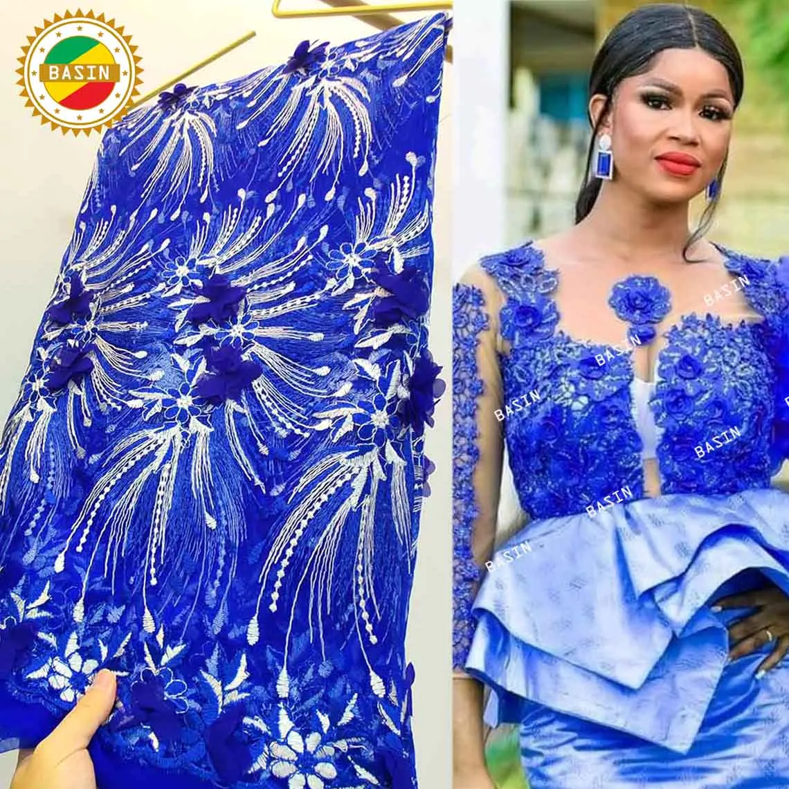 Синее корейское Сетчатое Тюлевое кружево с 3D цветочным узором для свадебных