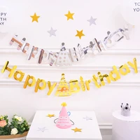 happy birthday pull flag gold glitter decoration children birthday party layout banner birthday party background decoration