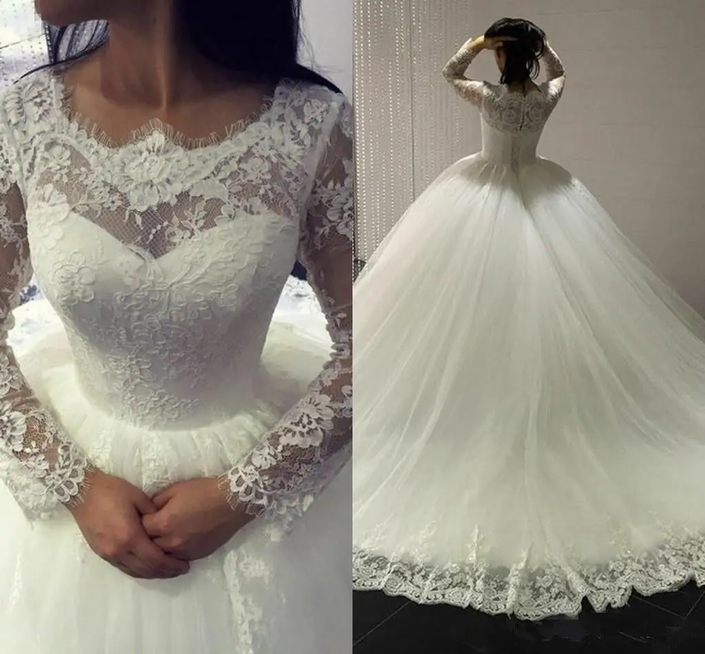 

Женское свадебное платье А-силуэта, прозрачное кружевное свадебное платье с длинными рукавами, выполненное на заказ