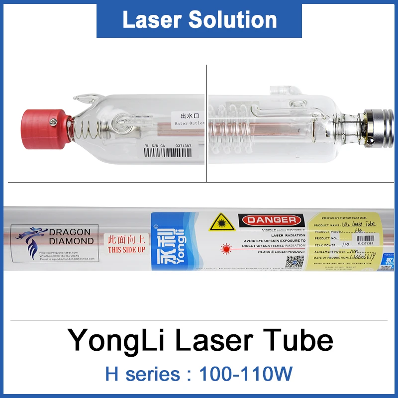 DRAGON DIAMOND Yongli H4 100 Вт CO2 лазерная трубка стеклянная металлическая головка длина 1450
