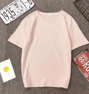 Light pink Модная однотонная женская футболка весна лето короткий рукав с круглым вырезом хлопок спандекс женские Топы повседневные тонкие женские футболки - Цвет: Light pink