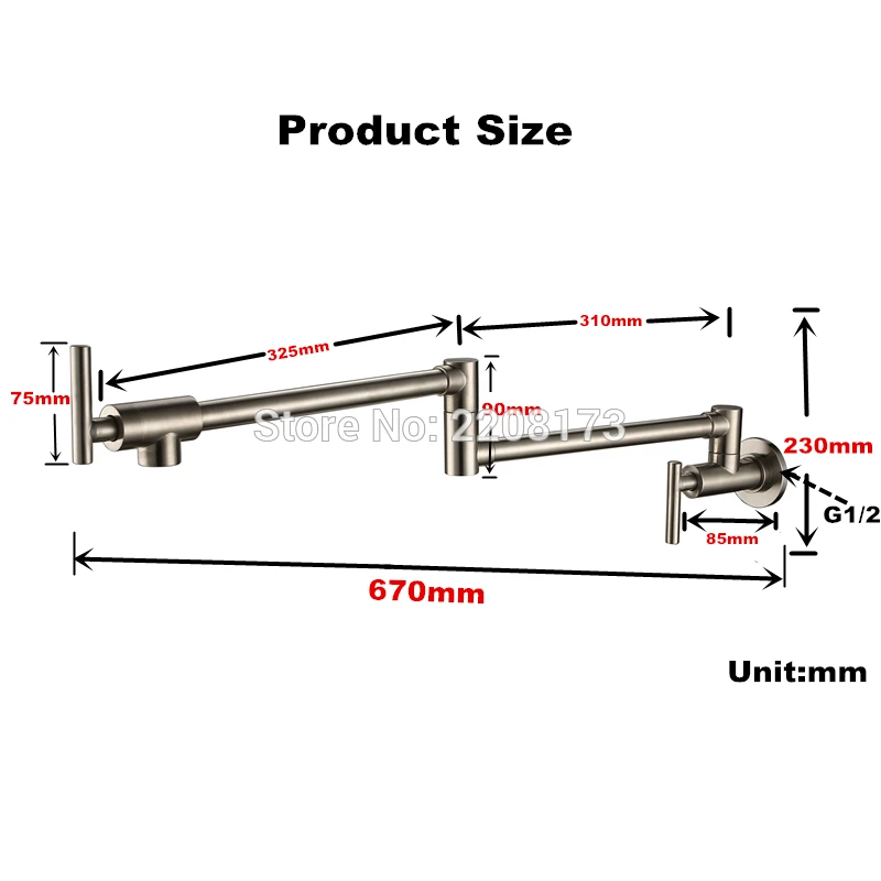 

Kitchen Mixer Sink Tap Chrome Matte Black Brushed Nickel Wall Mounted Pot Filler Faucet with 24" Double Jointed Swinging Spout