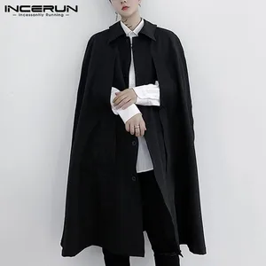 Для мужчин сплошной Цвет отложной воротник Накидки плащ INCERUN Однобортный зимнее пончо для девочек свободные карманы; Длинная Верхняя одежда; Уличная одежда S-5XL 7