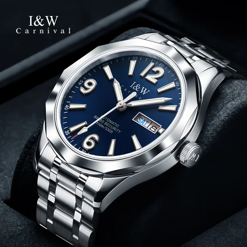 

10bar Diving Watches for Men I&W 2022 New Automatic Watch Japan Movement Calendar Luminous Sapphire Men Mechanical Wristwatches