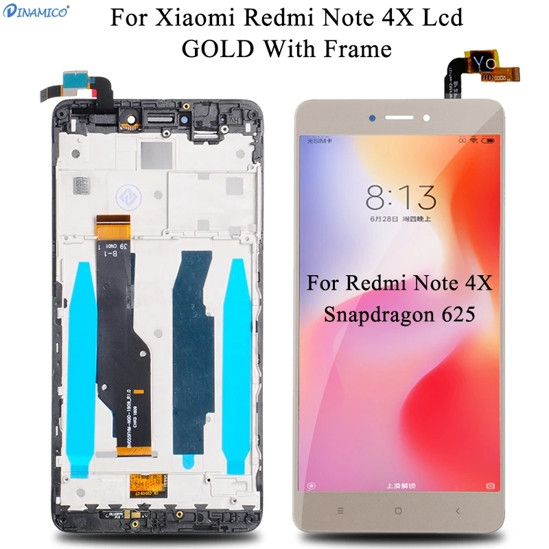 Акция для Xiaomi RedMi Note 4X ЖК-панель с сенсорным экраном стекло дигитайзер сборка Note 4 дисплей глобальная версия с рамкой - Цвет: Gold With Frame