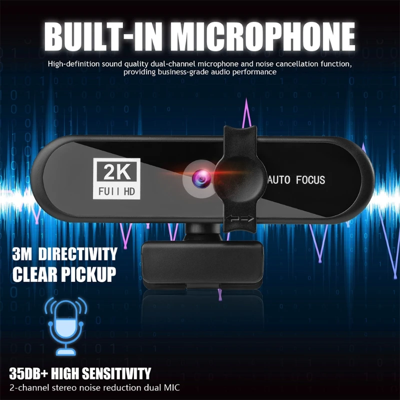 

2K Auto Focus Webcam with MicCover1080P USB Webcam Live Streaming Laptop PC Computer Video Record Web Camera