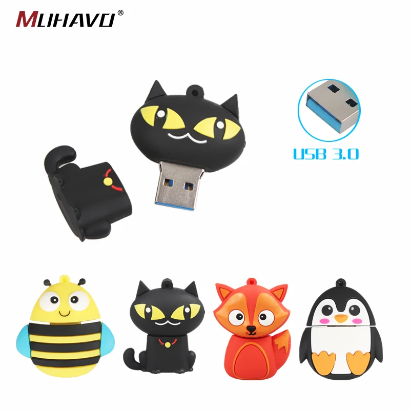 Usb флеш накопитель 3 0 128 ГБ 64 милая мультяшная usb флешка 32 пингвин лиса стильный 16 8