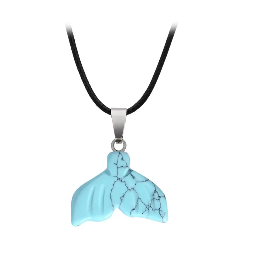 Серебряное покрытие хвост русалки зеленая бирюза камень кулон веревка цепочка