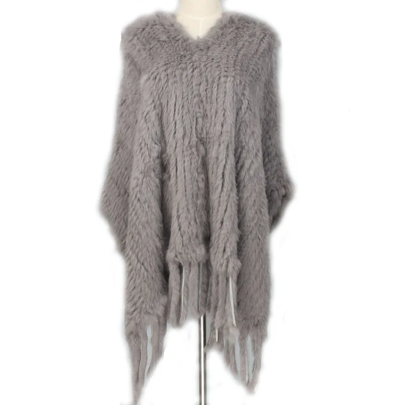 Новинка искусственное пончо с кисточками из кроличьего меха вязаное пальто шарф