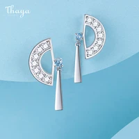 thaya silver color tassels semi circle blue crystal earrings for women with cubic zirconia hollow earrings fine jewelry gift