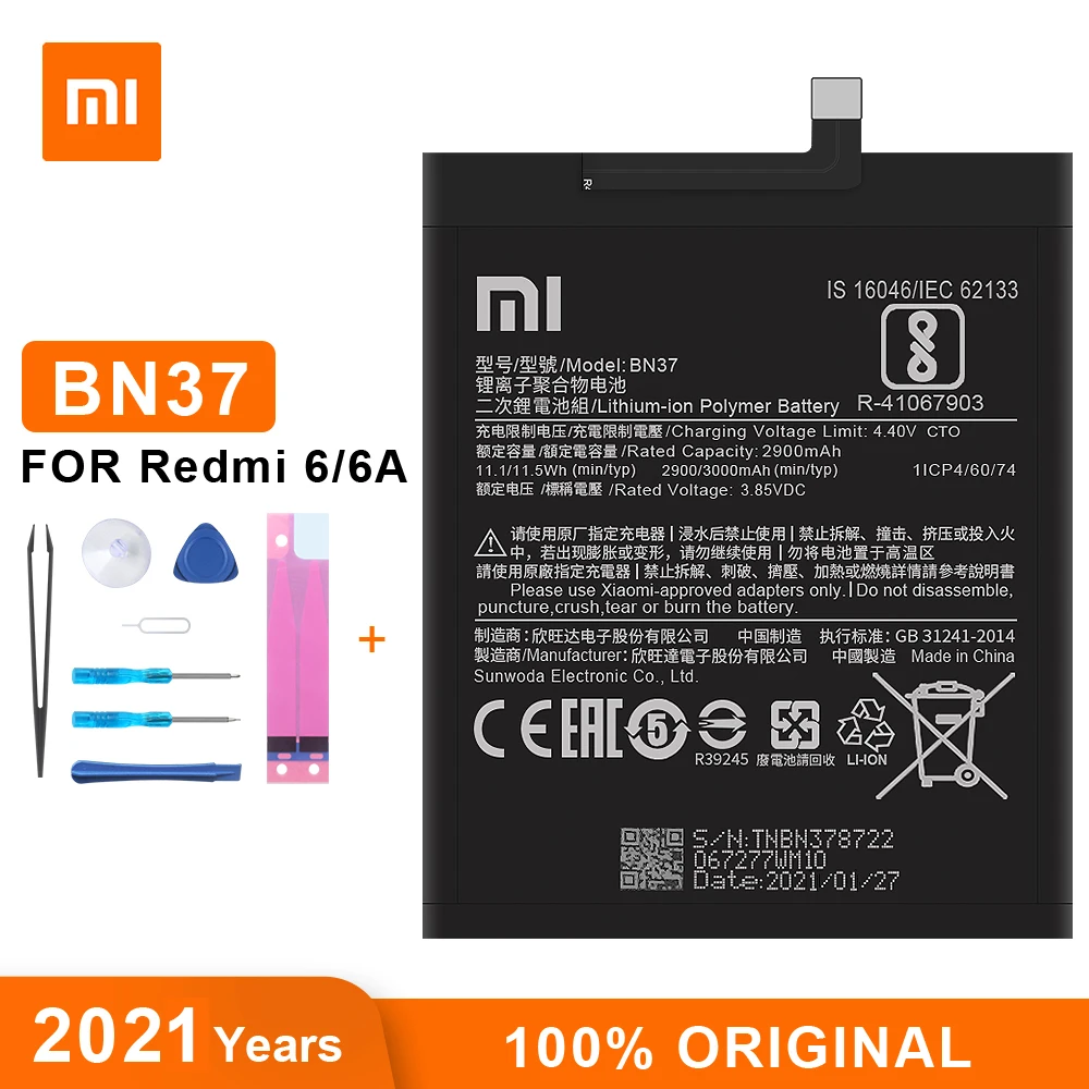 Оригинальный аккумулятор Xiao Mi BN37 3000 мАч для Xiaomi Redmi 6 Redmi6 6A высококачественные