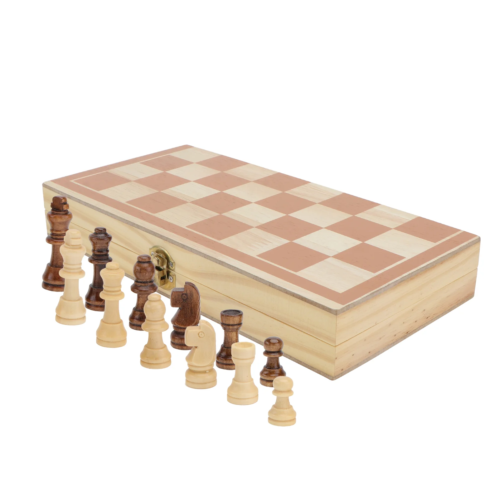 

1 Set of Wood Chess Set with Foldable Chess Board Kids Educational