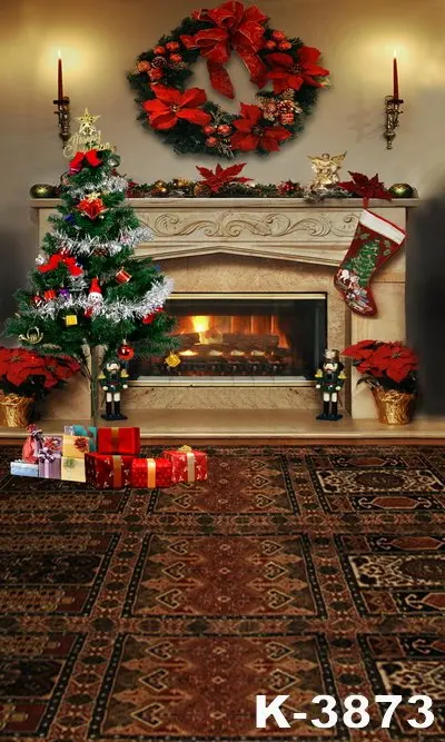 

Photography Background Christmas Tree Lights Wreaths Fireplace Toy Socks Birthday Party Backdrop Photocall Photo Studio