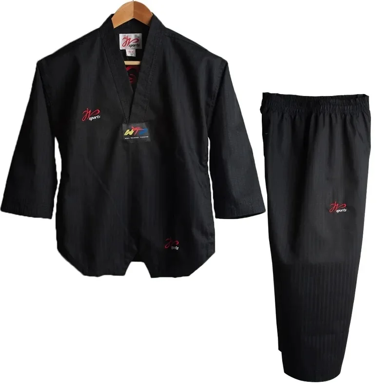 High Quality Black Taekwondo Dobok Training Taekwondo Suits Embroidery Uniforms Poomsae Dobok WTF Approved Size 140-190cm