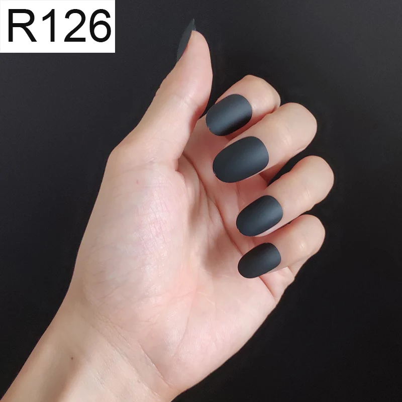 R126 Round x 1PC 24 шт./компл. стилет балерина гроб круглый овальной формы с полным покрытием матовая накладные ногти для ног, мягкая на ощупь, накладные ногти искусственные ногти Нейл Арта, набор - Цвет: R126 Round x 1PC
