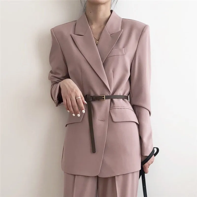 

Blazer Women Loose Casual Women Blazers Korean Student Blazer Long Sleeve Pocket Jacket Office Lady Business Blazer Coat Sashes