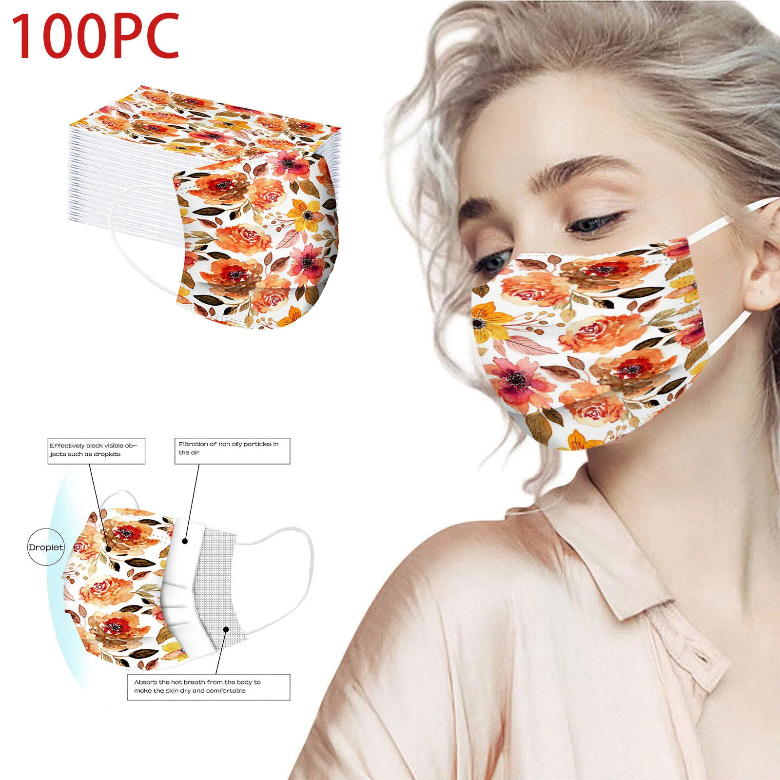 Повязка на голову маска унисекс Женская одноразовая для лица с цветочным принтом