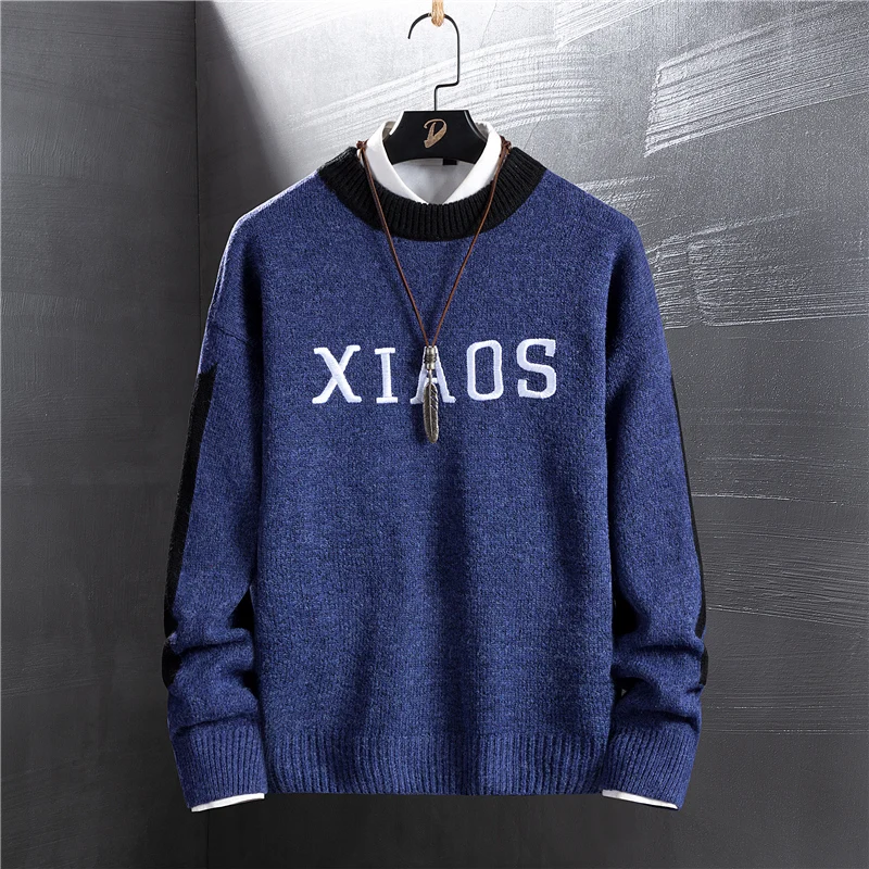 

Mens Crewneck Sweater Men 2020 Winter Casual Fashion Gules Streetwear Fleece Pullovers Solid Color Loose Sweaters For Men